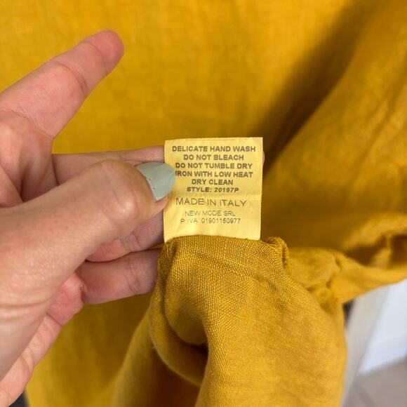 BELLA UMBRA Top 1X Linen Cotton Basketweave Cuffed Sleeve Autumn Yellow Italy - Picture 7 of 7